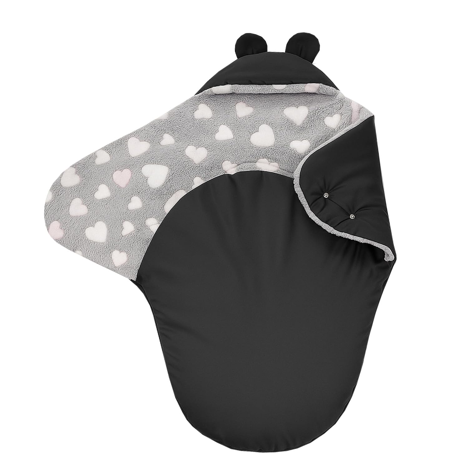 Einschlagdecke für Babyschale – Warmer Fußsack für Baby, Kuschelige Babydecke für Kinderwagen, Kindersitz & Babybett, Ideal für Herbst & Winter, Made in EU (605.020 Grau/Herz rosa)