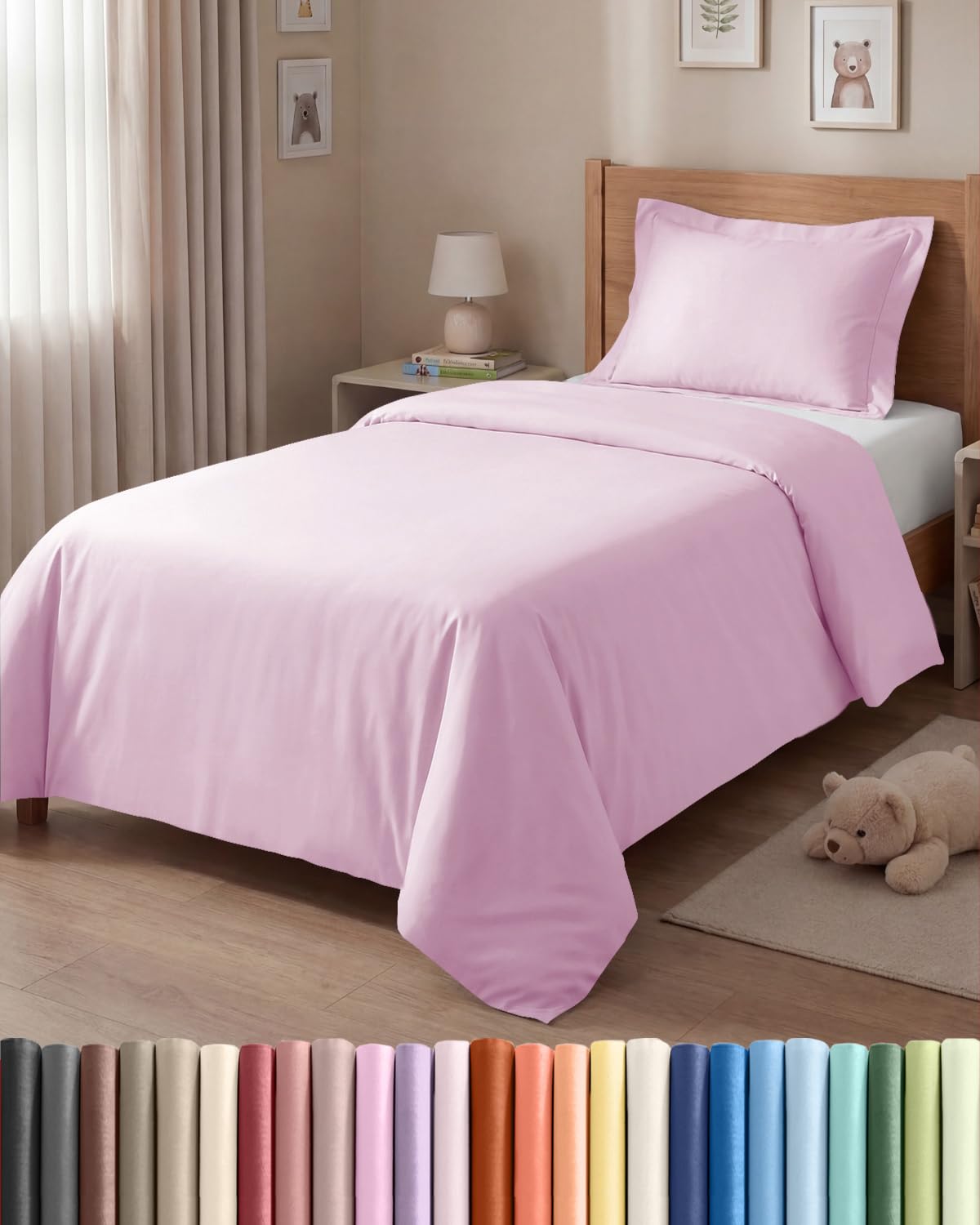 Juego Funda Nórdica 2 Piezas 140x200 - Microfibra 65x65 - Rosa Claro | Sin Arrugas, Suave, Transpirable, Funda Edredón, Fundas de Almohada, Cierre Cremallera, Lavable, Juego de Cama, OEKO-TEX