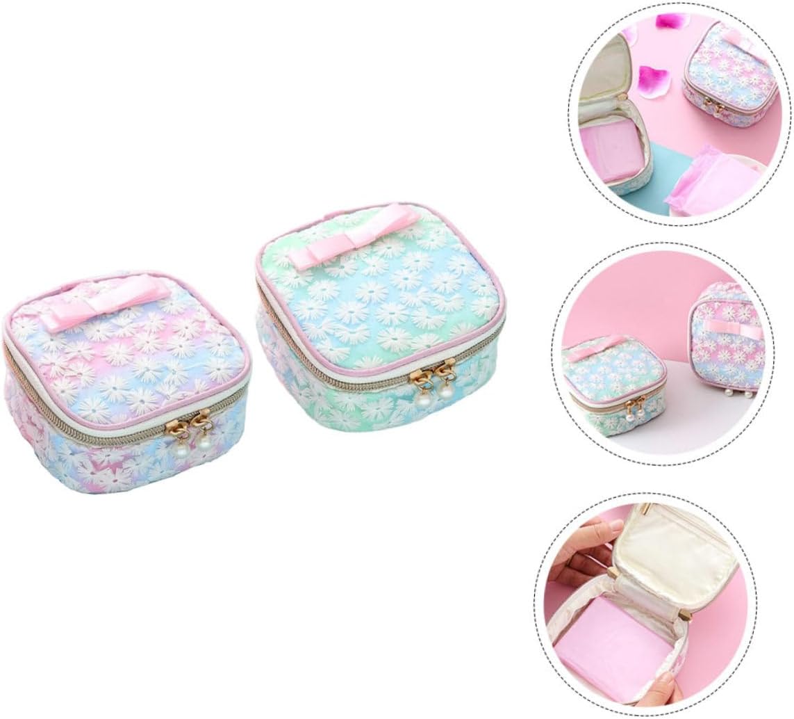 2Pcs Lovely Embroidered Sanitary Napkin Holder Nylon Cosmetic Bag image 4