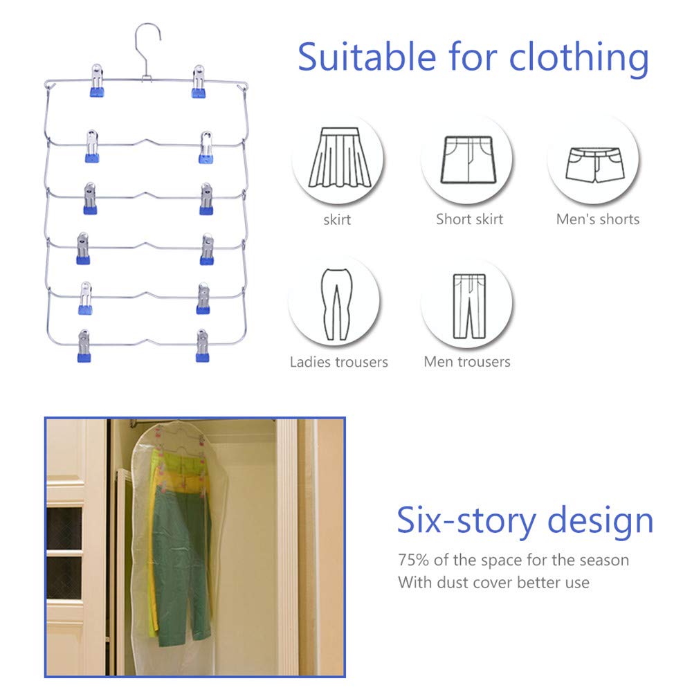 DEWEL - Gruccia Multipla con Pinze, 6 Livelli, per Jeans, Gonne, Asciugamani, Pantaloncini - Metallo, 2 pcs