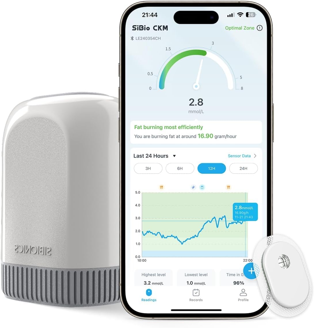 SIBIO KS3 Kontinuierliches Keton-Monitoring (CKM), 14-Tage Wearable-Sensor zur präzisen Ketose-Überwachung, professionelles Echtzeit-Tracking für ketogene & Low-Carb-Diäten, kompatibel mit iOS/Android