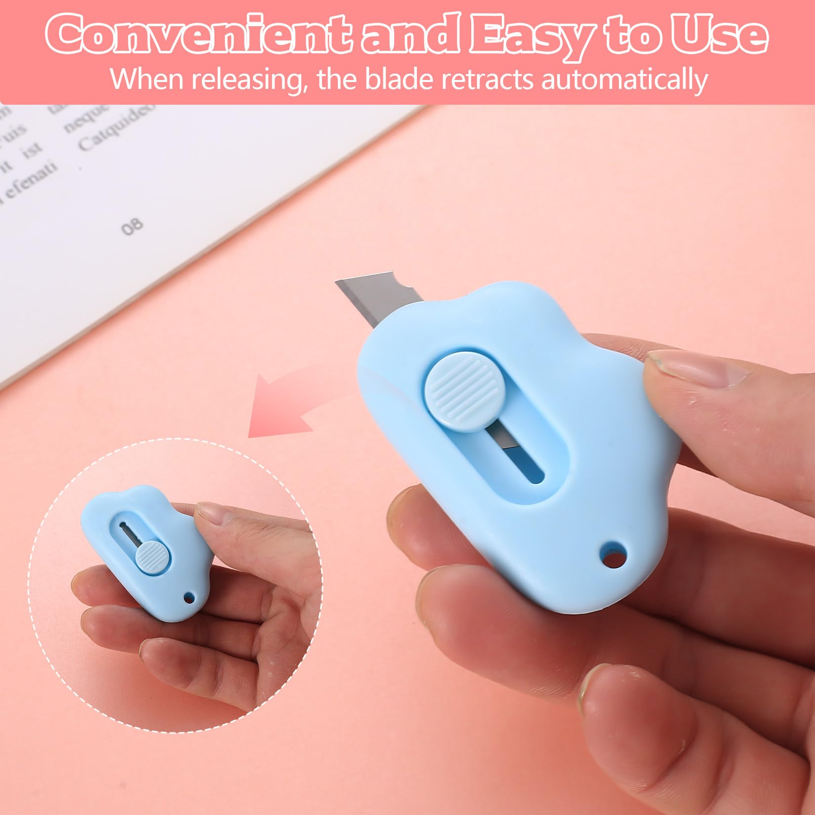 8 Taglierini Miniatura Universali | Cutter Piccoli E Sicuri Per Aprire Pacchi, Scatole E Cartone | Set Da 8 Pezzi In 4 Allegri Colori (Rosa, Bianco, Arancione, Blu)