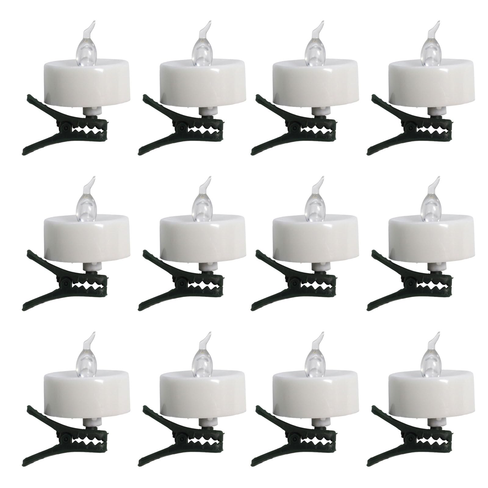 Tsophreniq 12 Pack LED Tealights with Clips, Realistic Flame for Centerpieces Parties Vase Lighting Battery Tealight