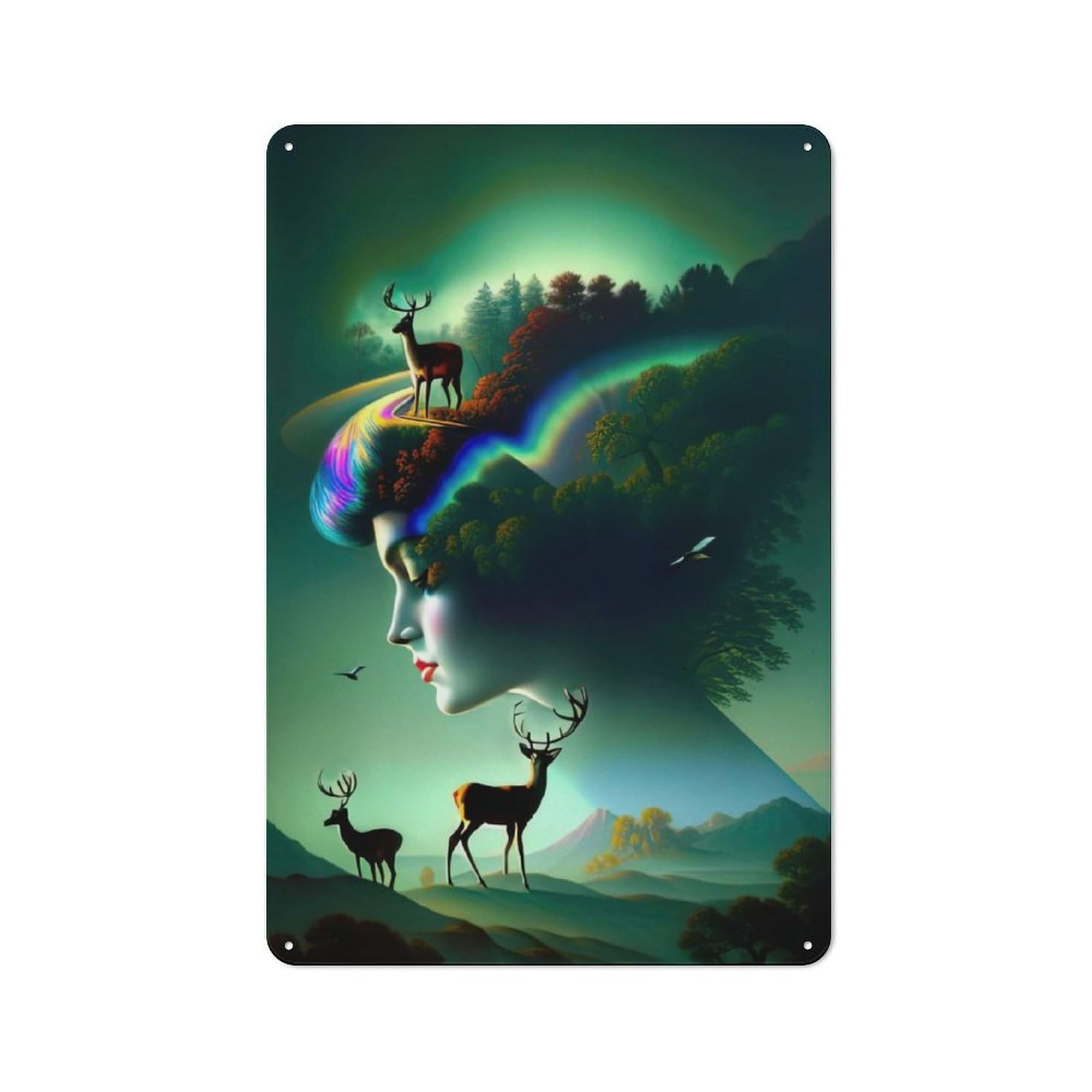 Junmoney Deer Lady Distressed Look Decorative Tin Sign 30X20cm Featuring Retro Room Decor For Bedroom, Office, Home Bar Or Dining Room