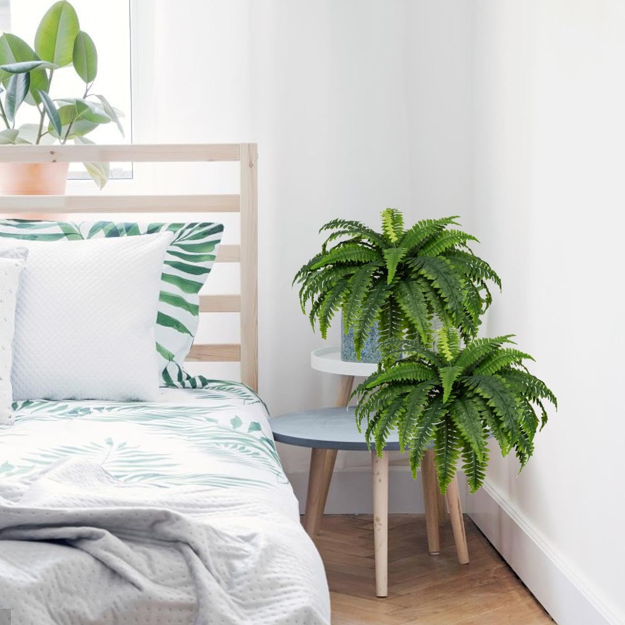 YELIKIT 2PCS Artificial Ferns for Outdoor Large Fake Plants Greenery Artificial Boston Fern UV Resistant Faux Plant Shrubs for Indoor Home Potted Garden Porch Farmhouse Decor - Image 4
