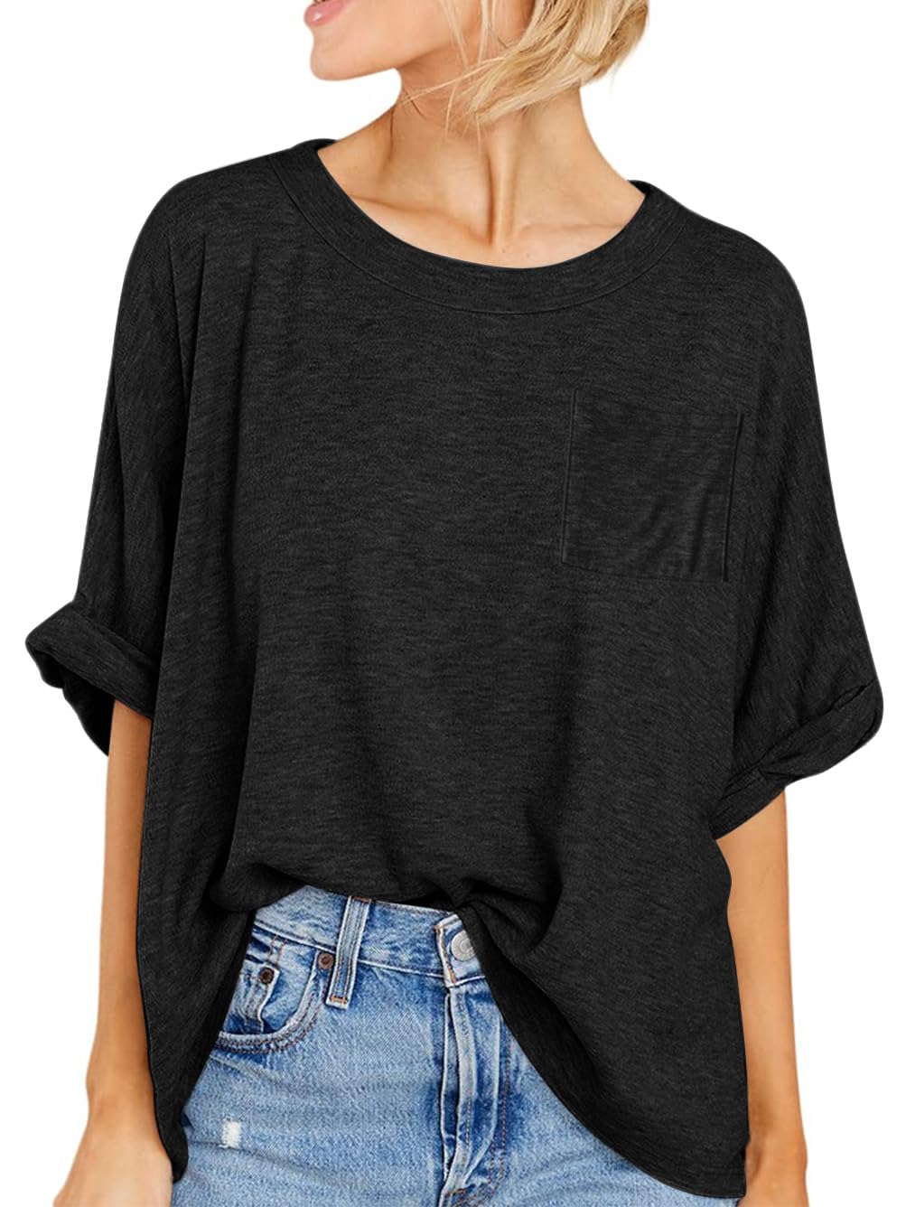 Famulily Women's Summer Casual Oversized T-Shirt Crew Neck Short Sleeve Loose Basic Tee Shirts Tops