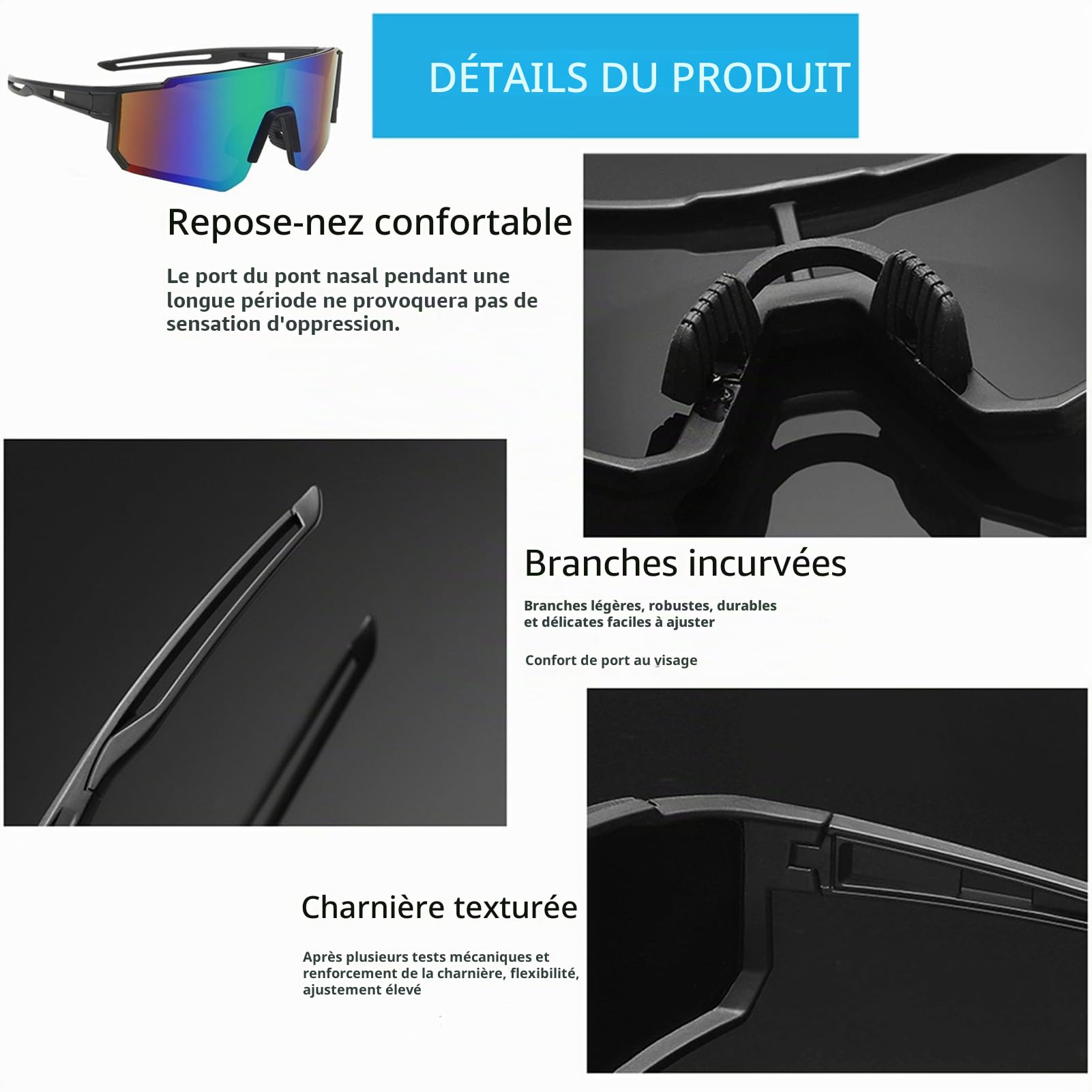Lunettes de soleil polarisées UV400 cyclisme sport coupe-vent lot 5