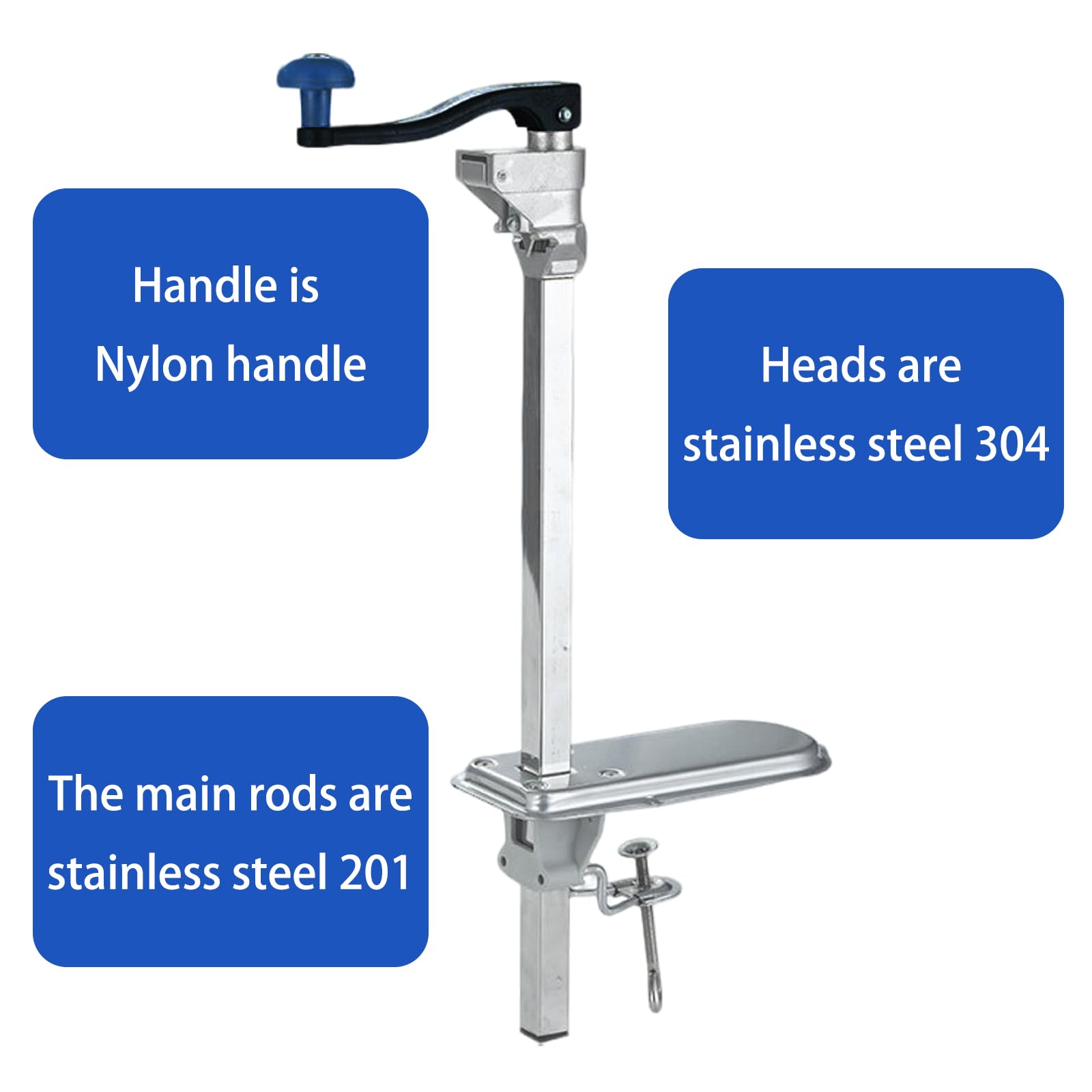 Abrelatas profesional de alta resistencia, manual de acero inoxidable para latas altas, base de acero duradera para uso industrial. plata 75cm/29.5in