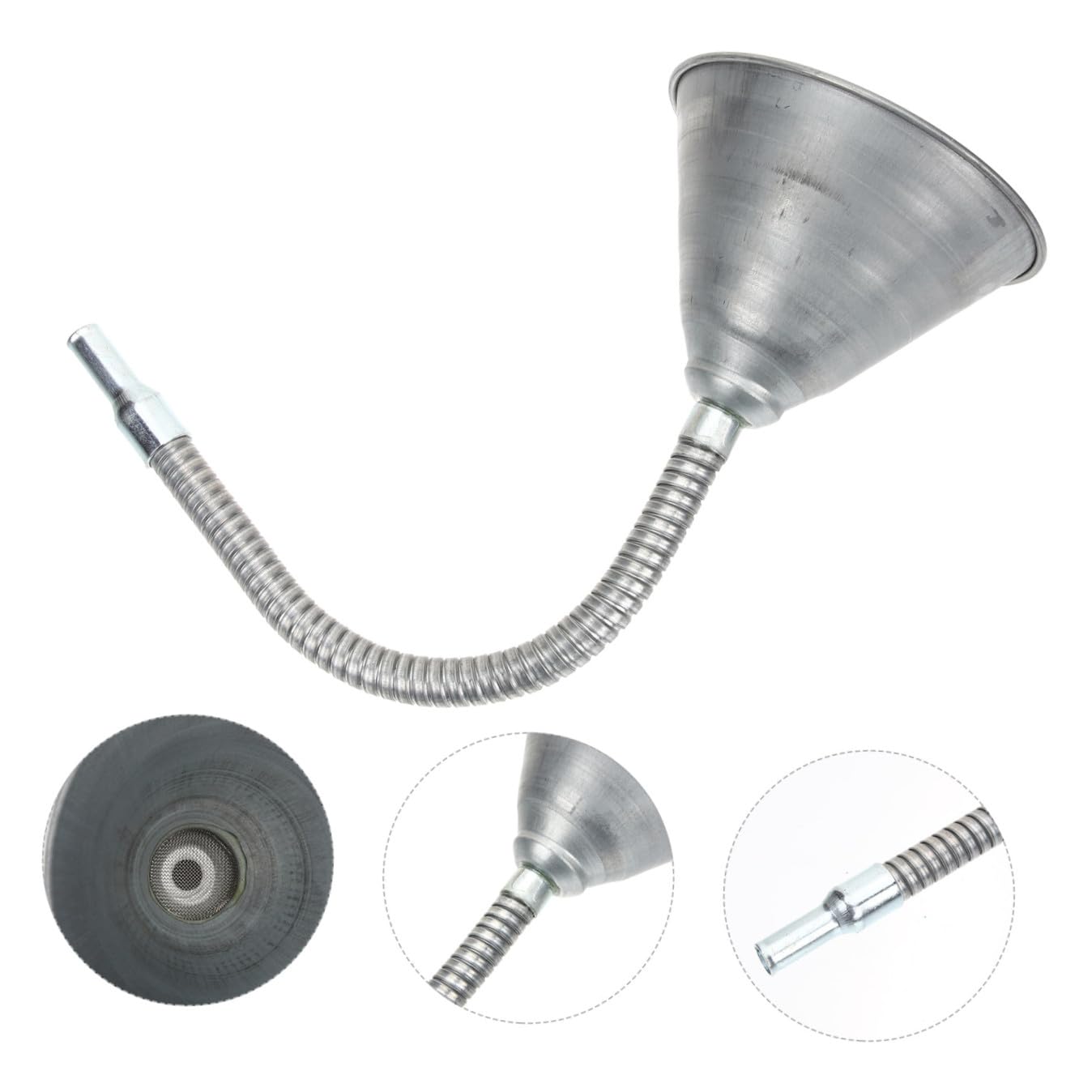 Embudo de Aceite de Hierro Plata, Diseño para Tuberías | Extra Largo Tubo, Transporte de Líquido, Uso en Camiones y Repostaje de Vehículos
