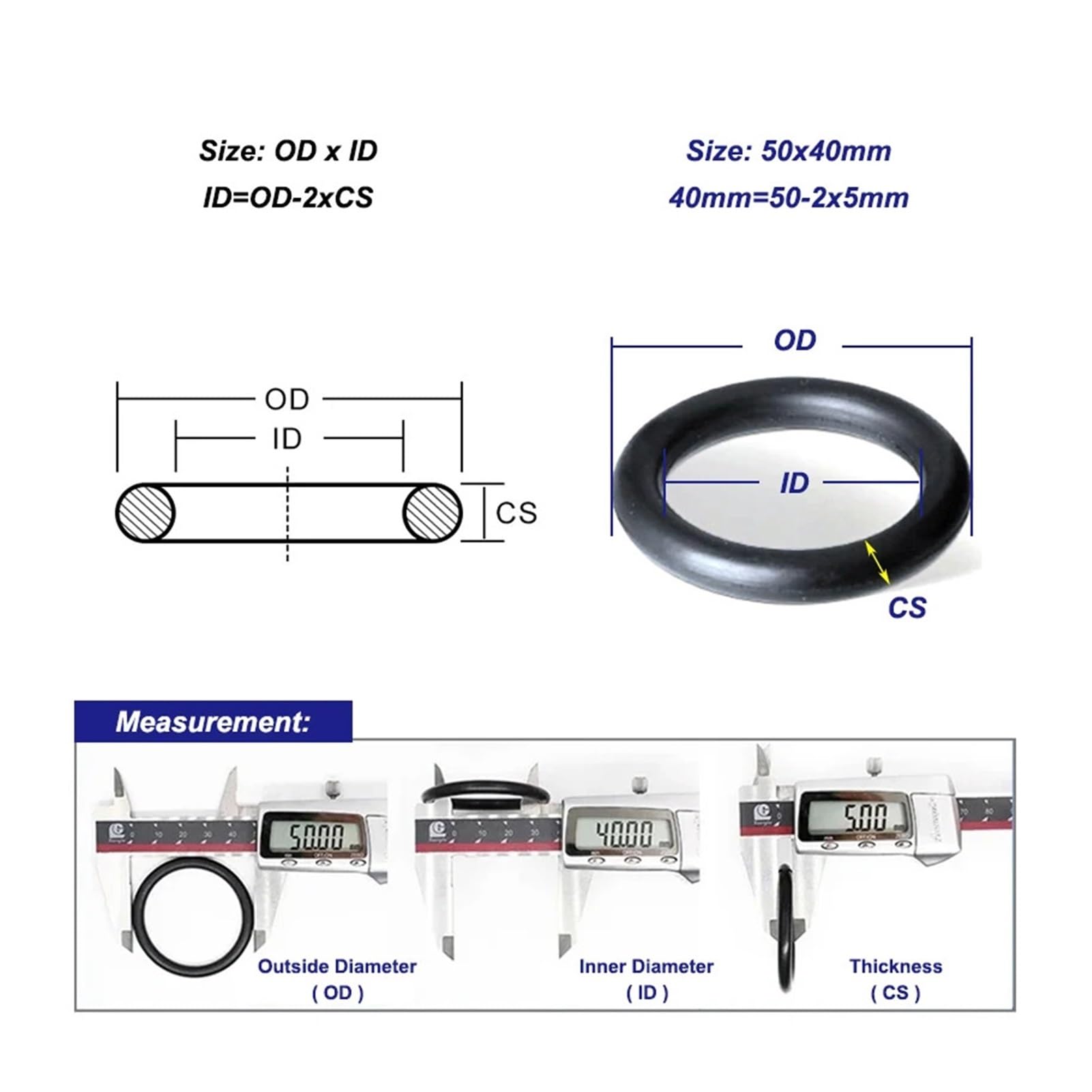 10–50 Stück NBR O-Ring 3,5 mm CS OD 10–285 mm Gummidichtung(50Pcs,OD 59MM ID 52MM_CS 3.5MM)