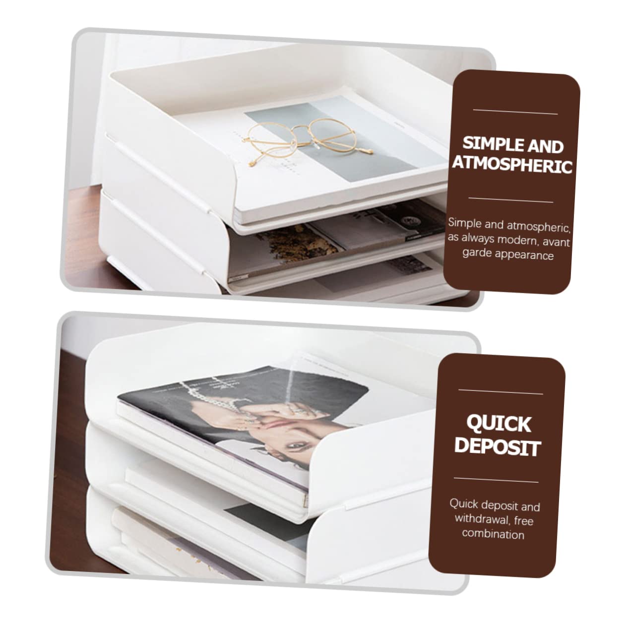 NUOBESTY 2 Pezzi Organizer Scrivania Impilabile Plastica Vassoio Documenti e Multi Scomparti per Ufficio e Casa Resistente e Facile Usare