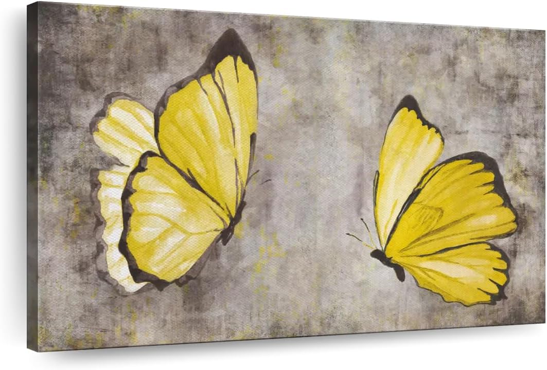 Elephant Stock Yellow Butterflies Canvas Print 1 Piece / 30 X 20