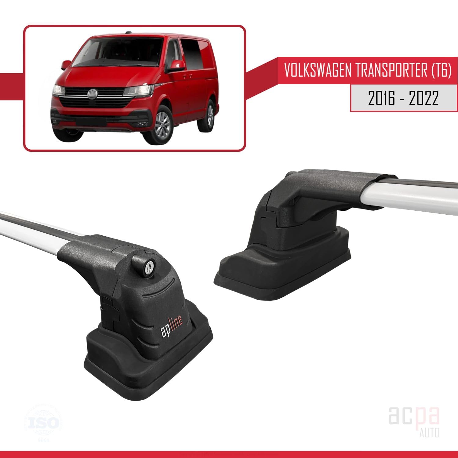 Compatible con Volkswagen Transporter (T6) 2016-2022 Ace-3 Barras de Techo Auto Portaequipajes Barras Transversales Gris Aluminio 2 Barras