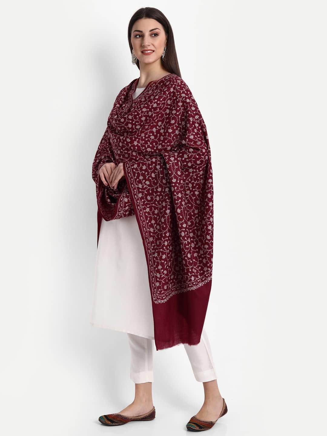 Zamour Kashmiri Indian Sozni Embroidery Pashmina Wool Shawl Scarf for Women image 2