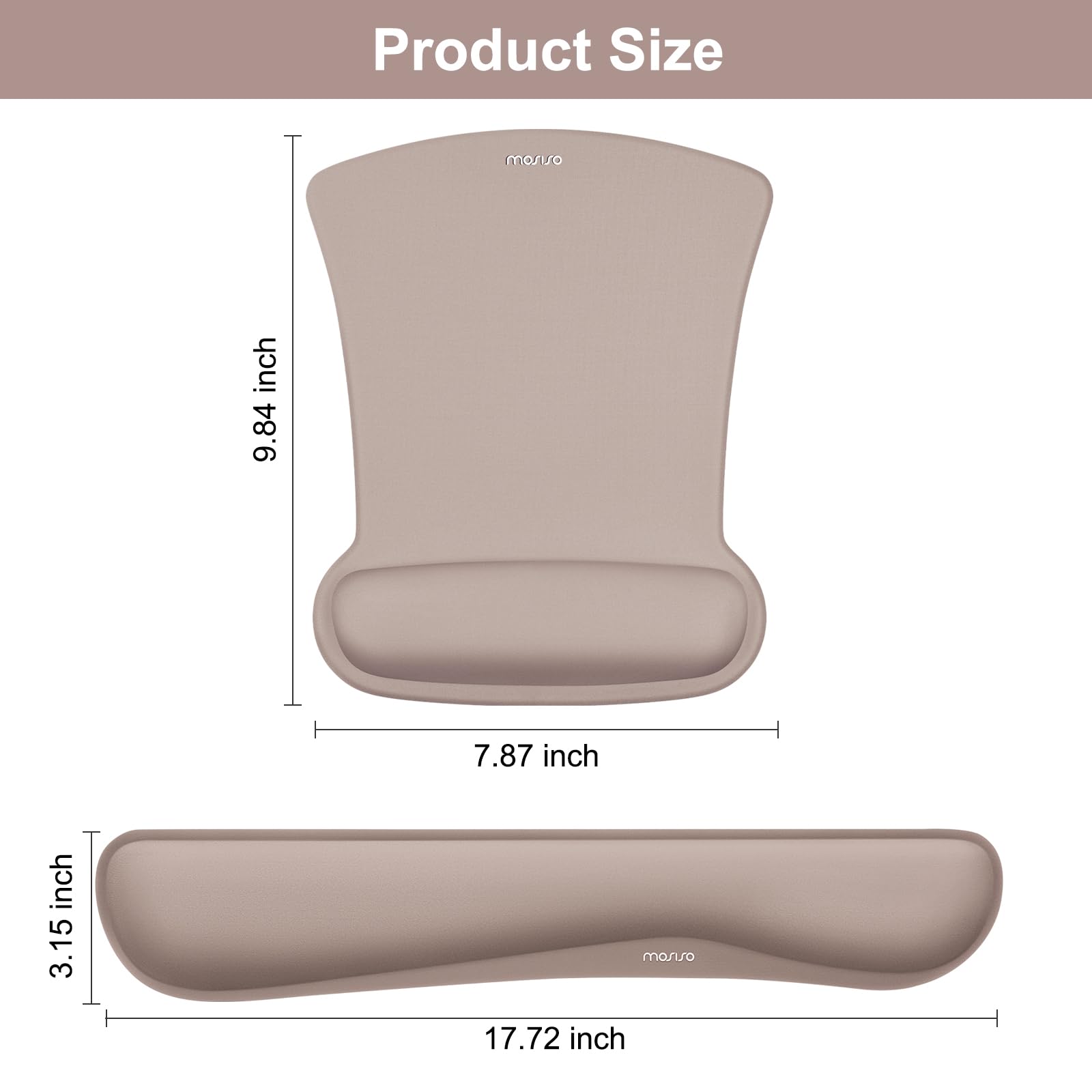 MOSISO Reposamuñecas para Tapa Ratón y Teclado, Alfombrilla Ratón Ergonómico Base Antislip Hogar/Alivio Dolor Oficina y Cojín Easy Tipe con tela de Neopreno y Espuma Viscoelástica, Marrón Taupe