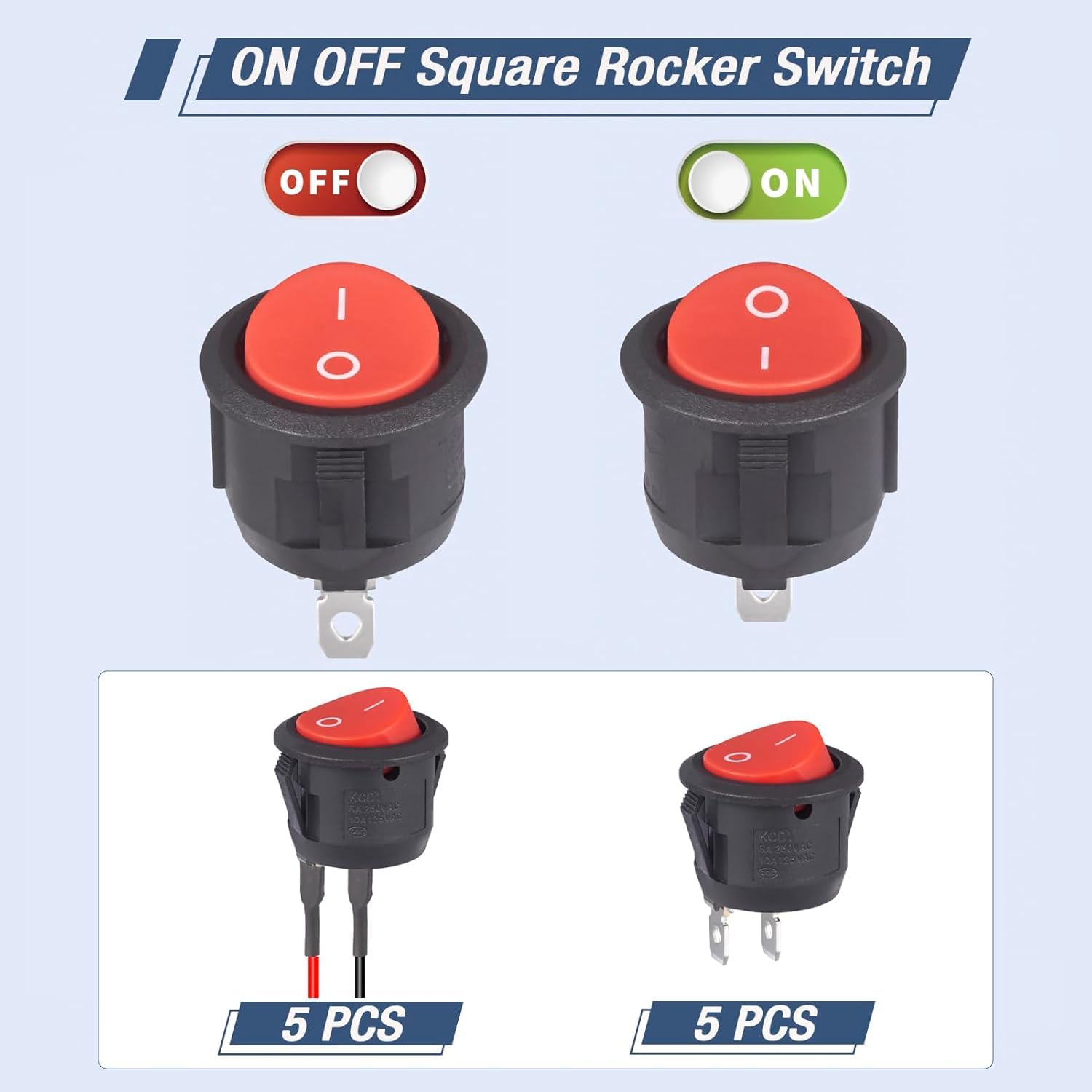 Small Circular Rocker Switch Power Switch 5x Mini Round Rocker Switches - 1 Pole ON/OFF, 250V 6A ...