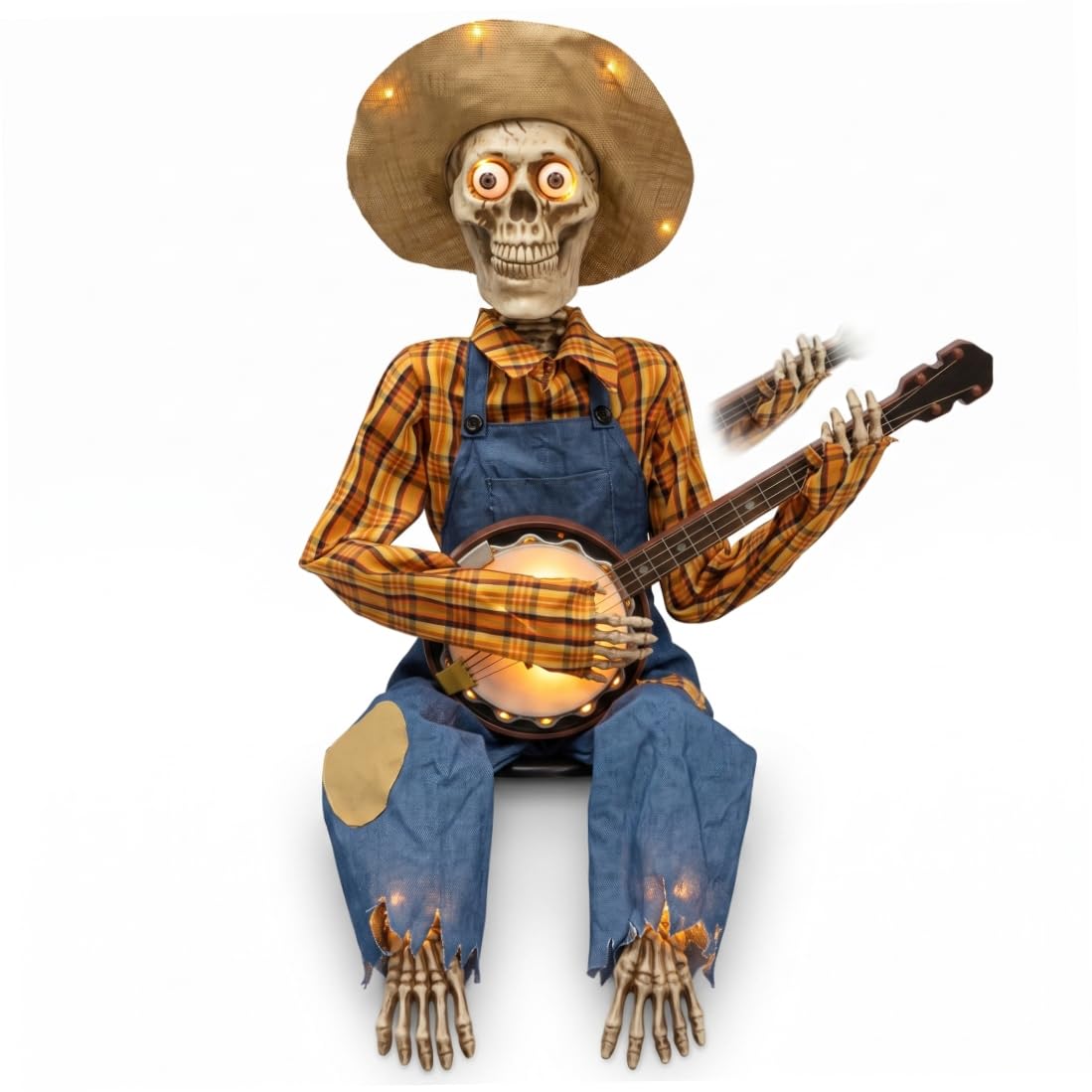Striegro Halloween Skeleton Animatronic, Animated Banjo, Yellow 15.75 Inch