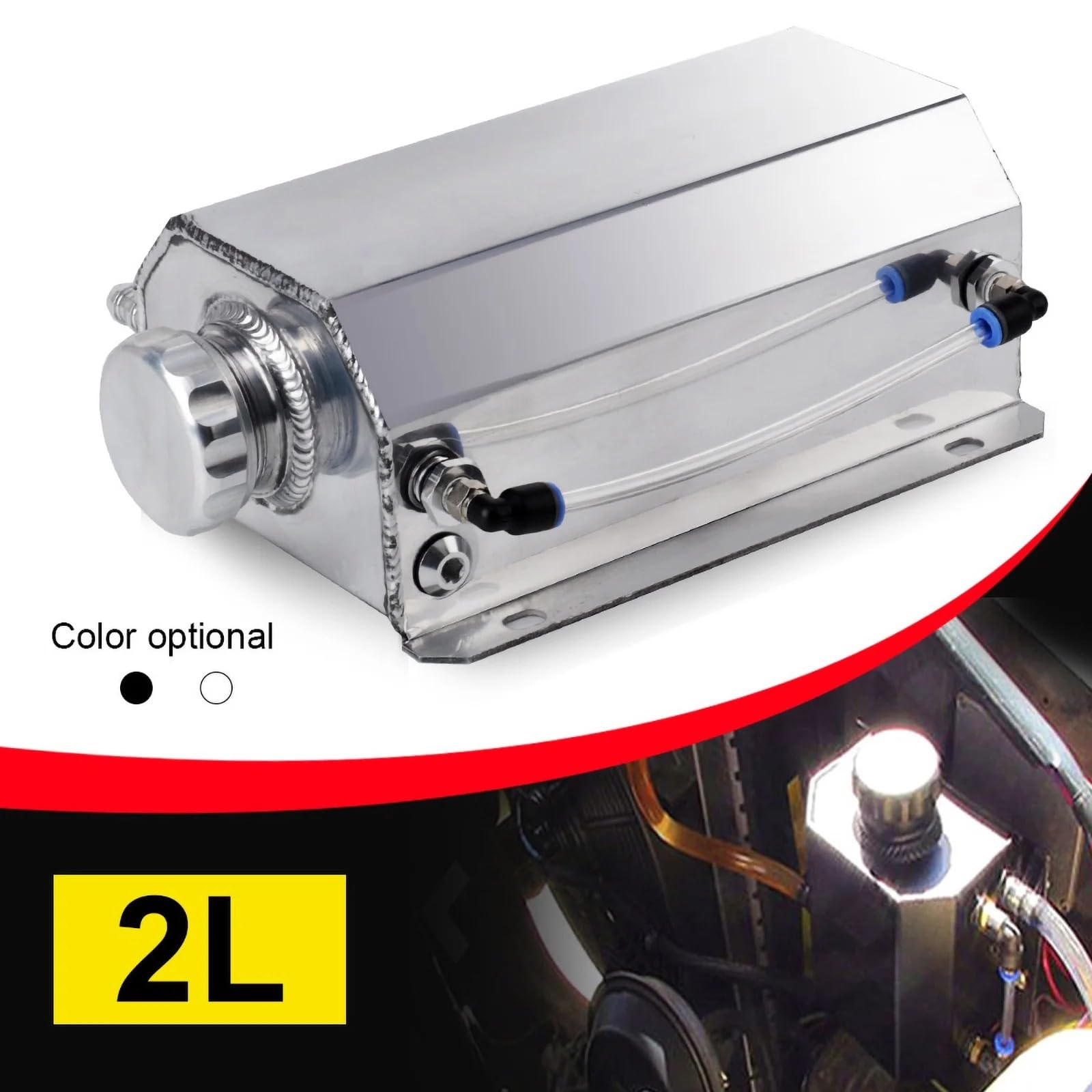 Depósito de desbordamiento Lata de captura aceite 1L/2L, tanque ventilación, refrigerante, radiador, desbordamiento, Gas combustible(1L Black)