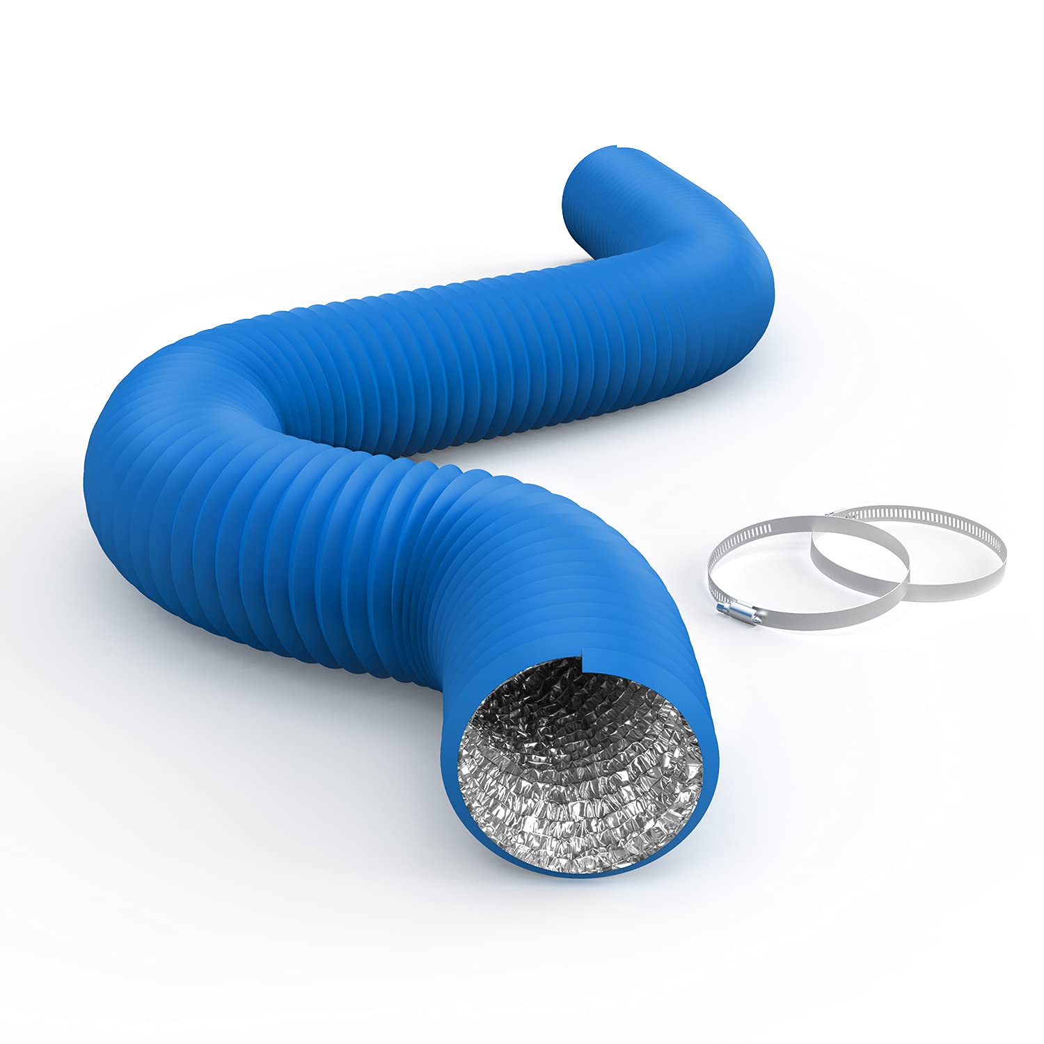 iPower Flexible 4 Inch 8 Feet Aluminum Ducting 4 Layer Protection Dryer Vent Hose for HVAC Heating Cooling Ventilation and Exhaust, 2 Clamps Included,