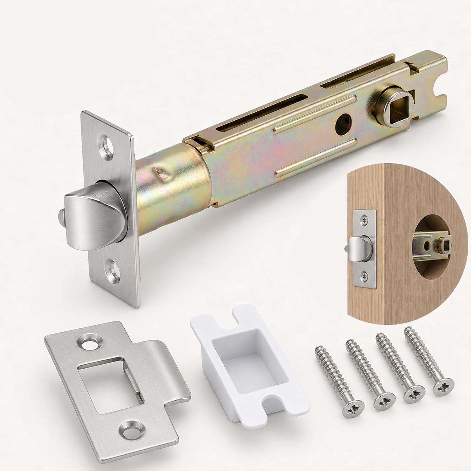 5 Inch Deadlatch Door Lock, Front Door Latch Doord Latches Replacement Replacement Latches with Square Interface Fits 5 Inch Backset Standard Entry Doors Knobset or 90°Rotation Leverset (Gold)