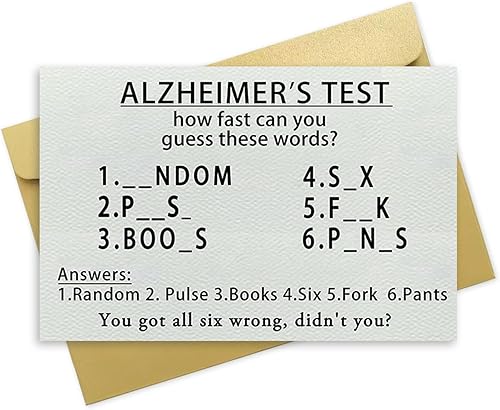 OJsensai Tarjeta de prueba de Alzheimer travieso para mejores amigos, broma para adultos, regalos de cumpleaños para hija e hijo, tarjeta de