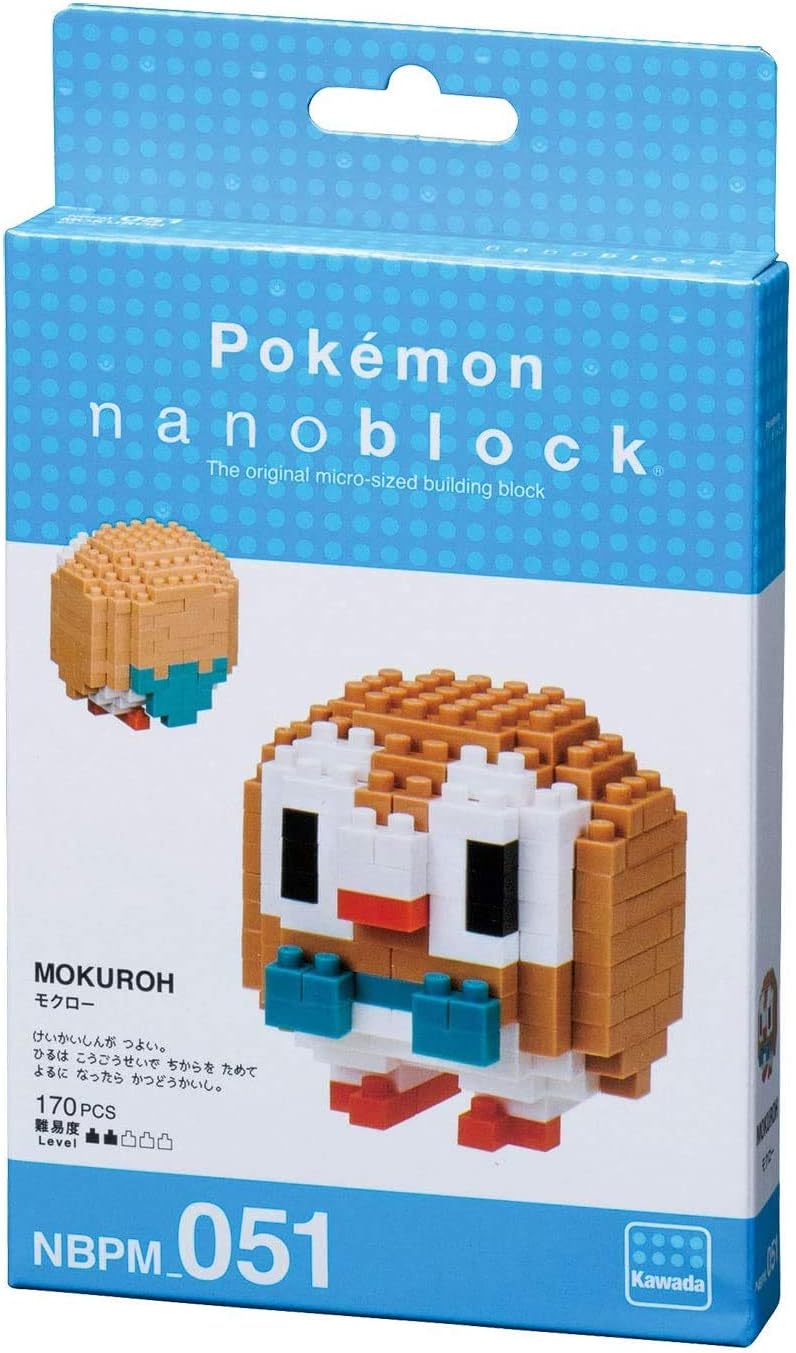 Nanoblocks - 2 Set Bundle - Popplio and Rowlet (Ashimari and Mokuroh in Japan) - Adjustable Pokemon Characters (Japan Import)