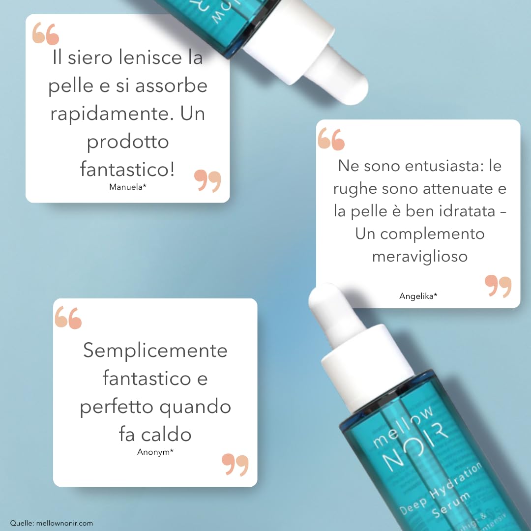 mellow NOIR Deep Hydration Serum 30ml Siero idratante con aloe vera | lenisce e idrata intensa, Cura del viso per la pelle secca e danneggiata, Vegano, Cosmetici naturali