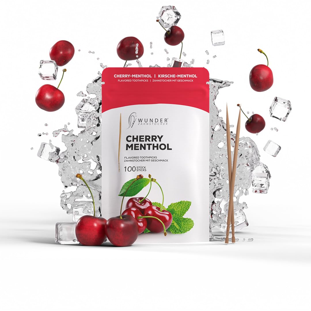 Wunder Flavoured Toothpicks - Cherry Menthol - Refillpack - Plastic-Free Gum Alternative - Stop Nail Biting - Fresh Breath - Teeth Cleaning to Go - Sugar-Free, Vegan