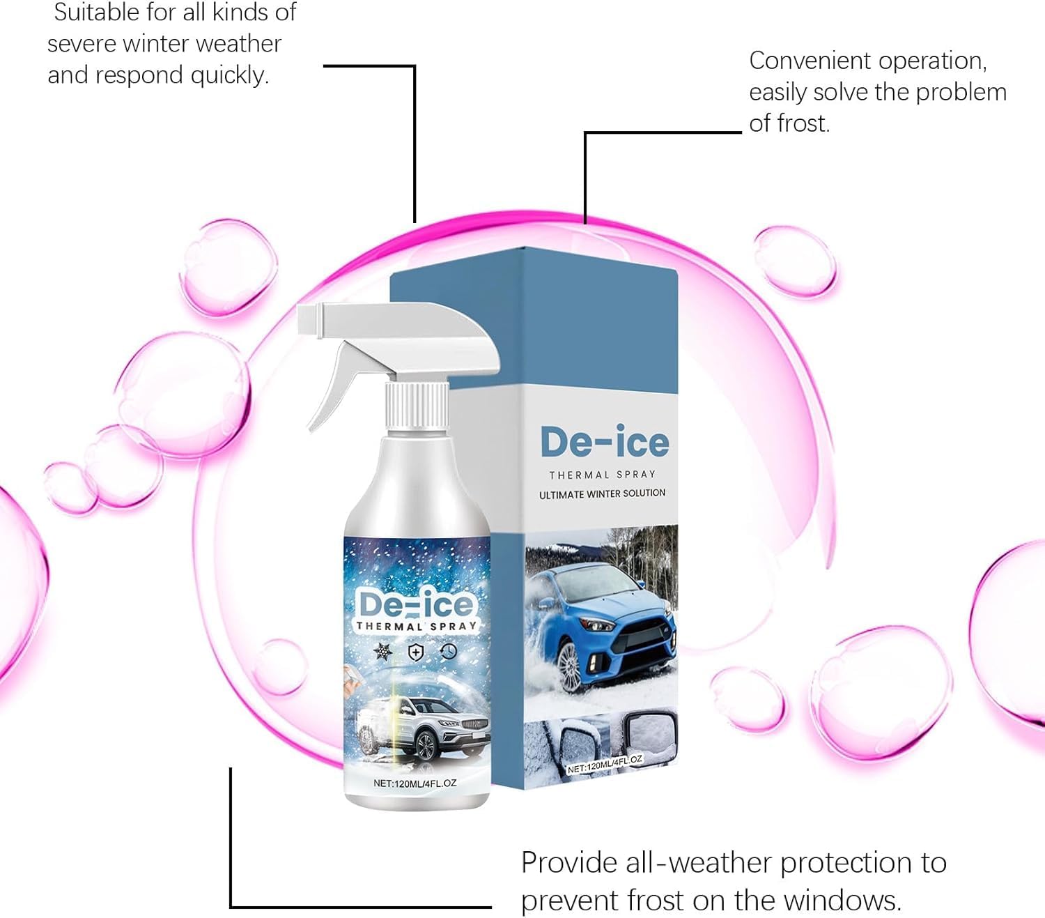 2pcs Deicing Agent, Window Snow Spray, Deicing Spray, Melting Spray, Deicer for Car Windshield, Winter Car Essentials, Fast Ice & Snow Melting Spray（120ml）