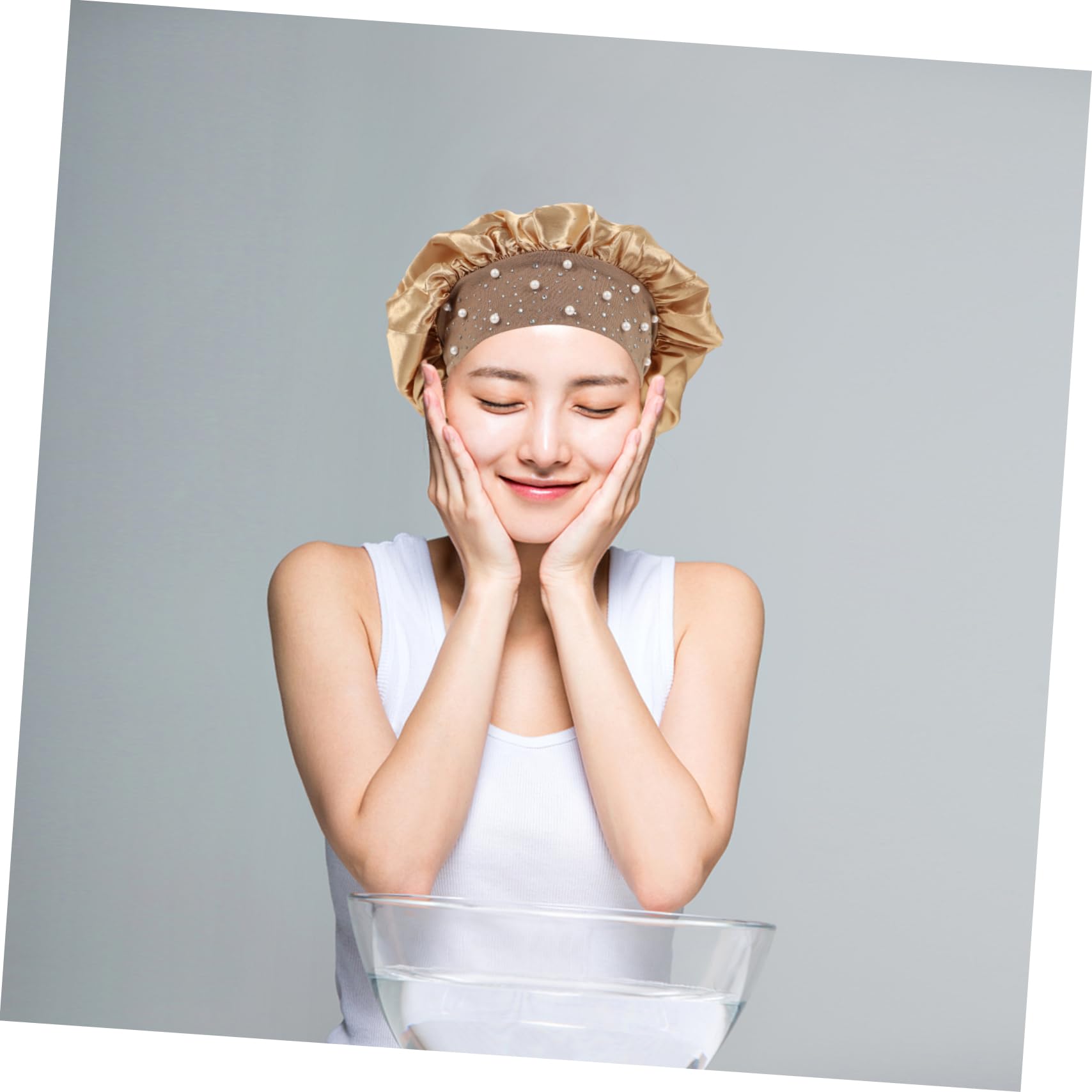 Healeved 8stücke Elastische Duschhaube Aus Wasserdichtem Material Goldene Satin Schlafhaube Für Damen Für Badezimmer Make-up Spa Und Reisen Universelle Passform