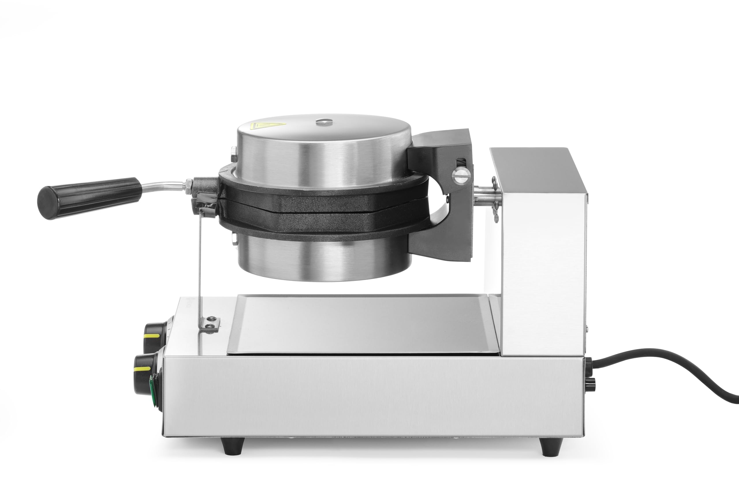 HENDI Máquina eléctrica giratoria para hacer gofres de burbujas, gofrera bubble waffles, waflera, placas antiadherentes de aluminio fundido, 50°C-210°C, 1500W, 255x560x(H)318mm, acero inoxidable