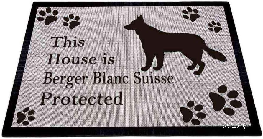 Dog Silhouette DoorFloor Mat This House is Berger Blanc Suisse Protected Floor Mat Dog Paw Print Gray Rugs for Home Decor 27.5 x 17.7 Inch