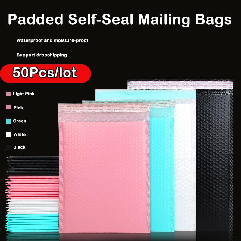 Koperty bąbelkowe Poly Mailers, Koperty bąbelkowe foliowe 50 szt., wielokolorowe, różne rozmiary(Black-50pcs,15 * 20cm)