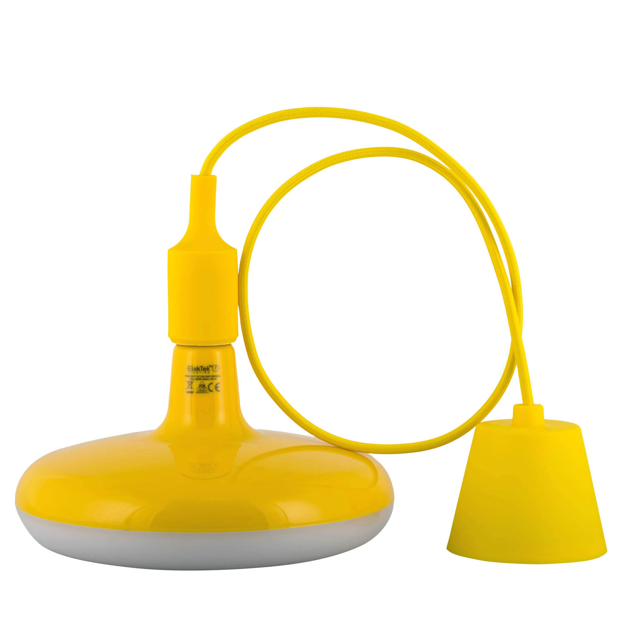 Elektek 12W Yellow Circular Led Lamp Light 220Mm Dia 12 Watt With Ceiling Pendant, Rose & 1M Fabric Flex - Yellow