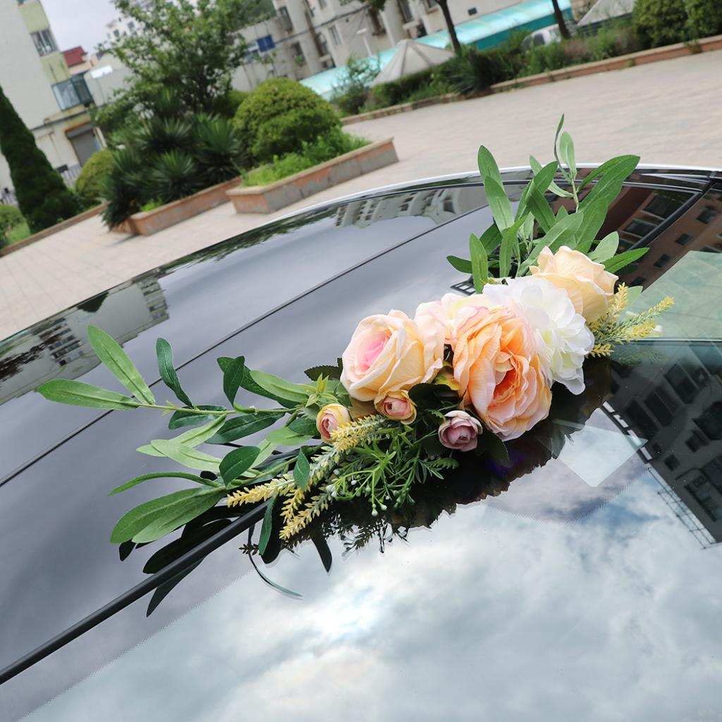 F Fityle Décoration de Voiture Mariage Guirlande Voiture de Mariage Fleurs Artificielles pour Décoration de Mariage-Diverses Couleurs, Champagne