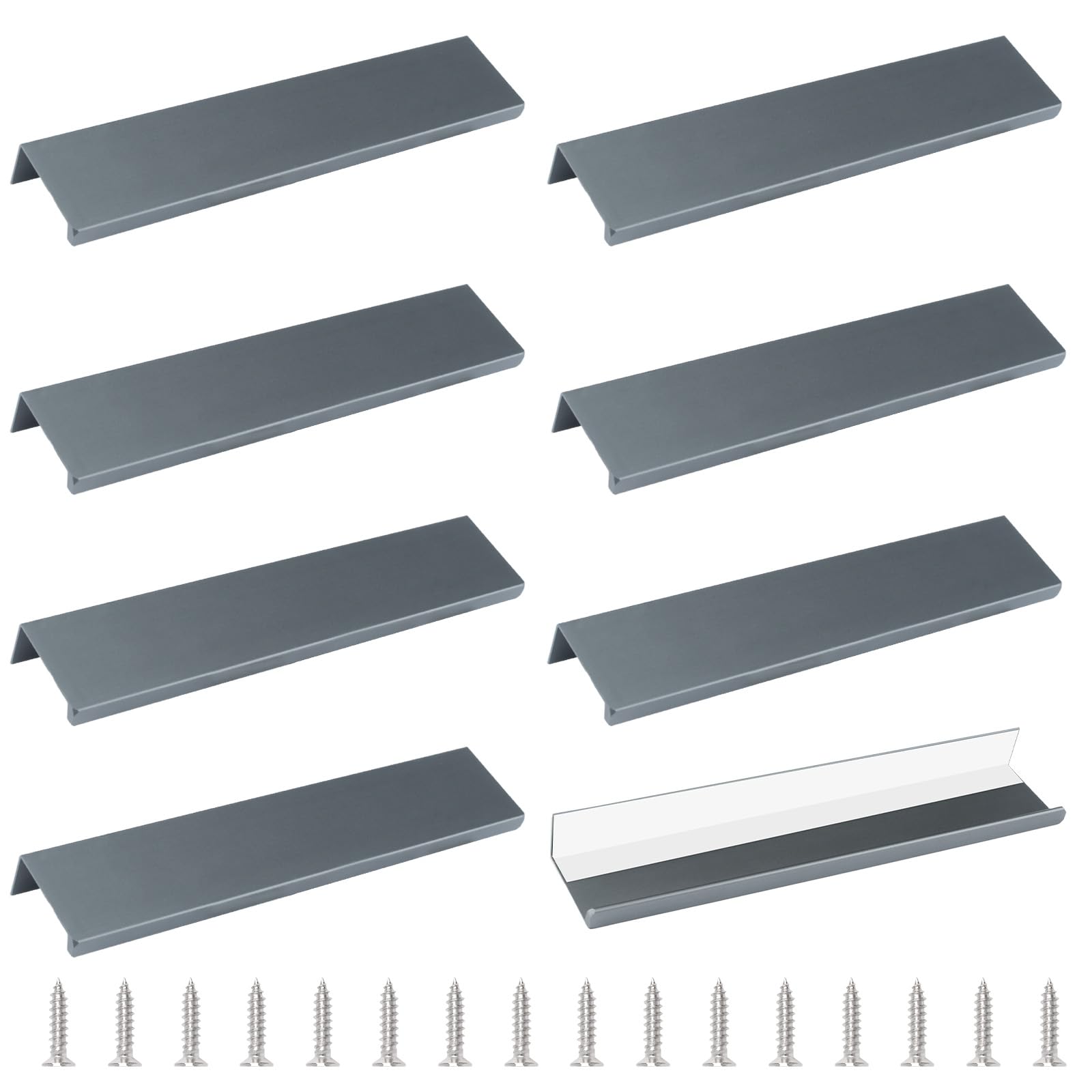 MOROBOR Mini Finger Edge Pull, 8pcs Self Adhesive Pulls Concealed Wardrobe Handle Modern Aluminum Alloy Invisible Drawer Handles for Cabinet Hardware Drawer, 150mm/Grey — image 1