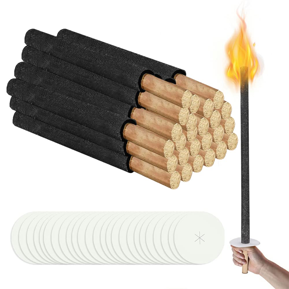 Torce di cera per esterni 25 pezzi, tempo di combustione 100 min, incl. protezione per le mani con manico extra lungo, per bambini escursione notturna, falò in giardino, all'aperto