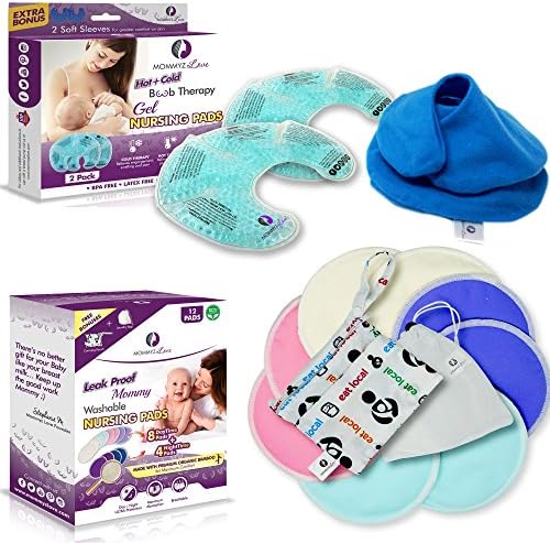 Nursing Mom Basic Kit - Gel Nursing Pads for Hot and Cold Breast Therapy + Washable Organic Nursing Pads with Daytime and Overnight Protection