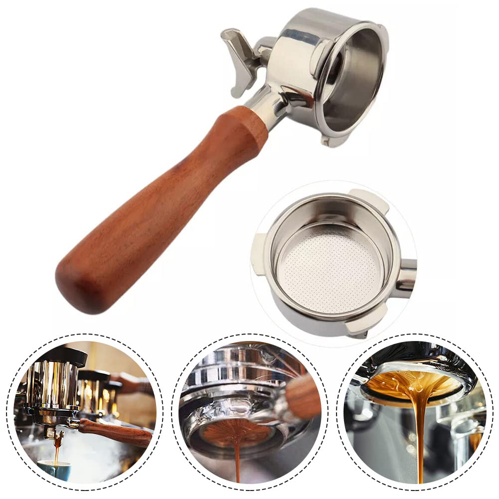 SPORTARC Mango para cafetera de doble caño de 51 mm, mango de grupo, portafiltro de 3 orejas, madera maciza, cesta de 51 mm