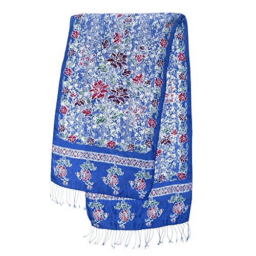 NOVICA Artisan handmade silk batik shawl blue accessories shawls multicolor patterned indonesia floral ' sapphire mums'3