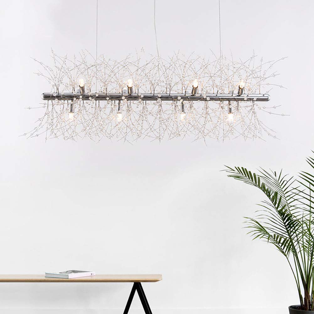 ZRABCD Lamp Pendant Light Chandelier Ceiling Light Rectangle Firework Led Industrial Iron Crystal Pendant Ing Adjustable Hanging Fixture for Dining Room Living Room,Silvery White,12 Lights
