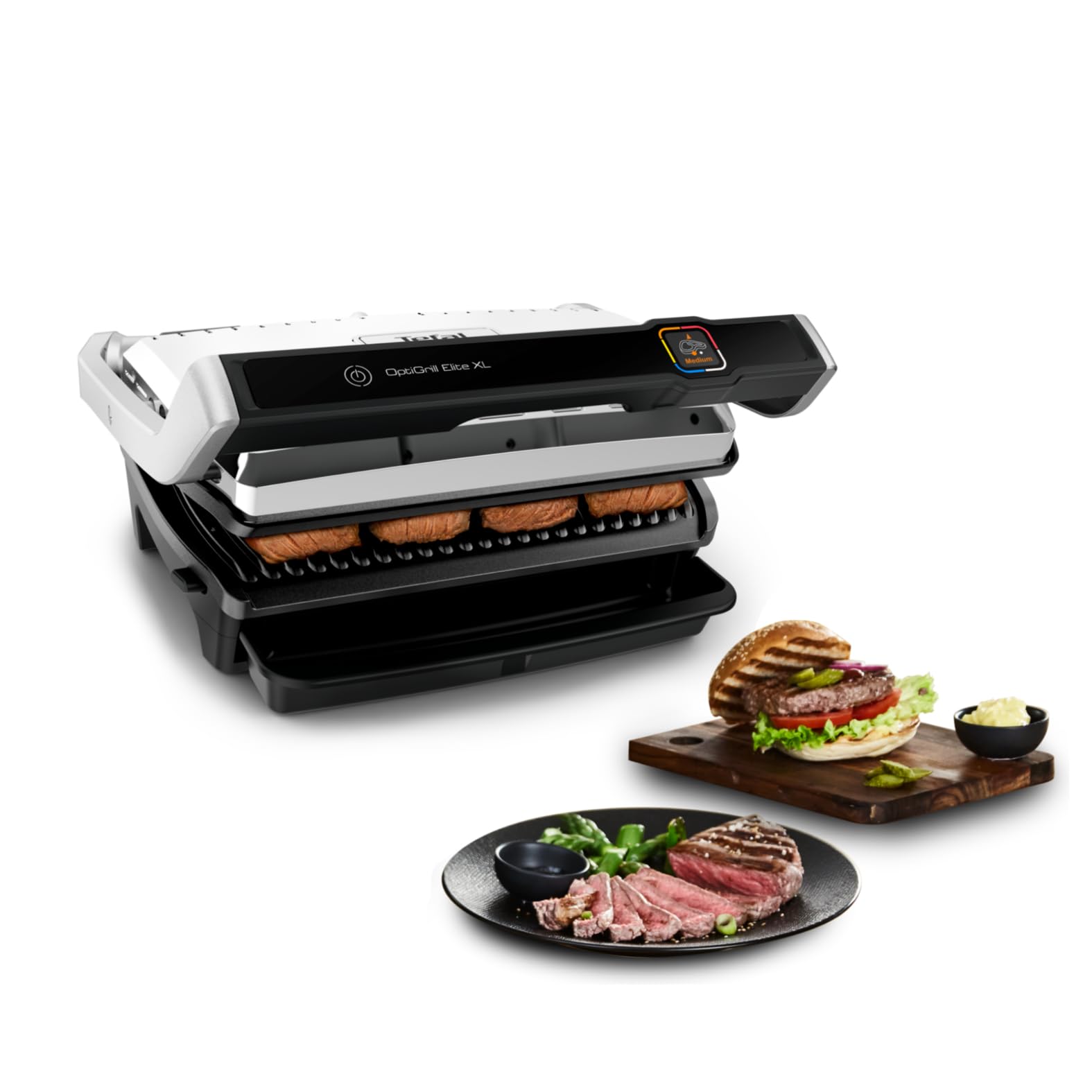 Tefal OptiGrill Elite XL Kontaktgrill, 16 Programme, Digitales Display mit Garstufenanzeige, abnehmbare XL-Platten, Grillboost-Funktion, intuitive Bedienung, Elektrogrill, Edelstahl, GC760D12