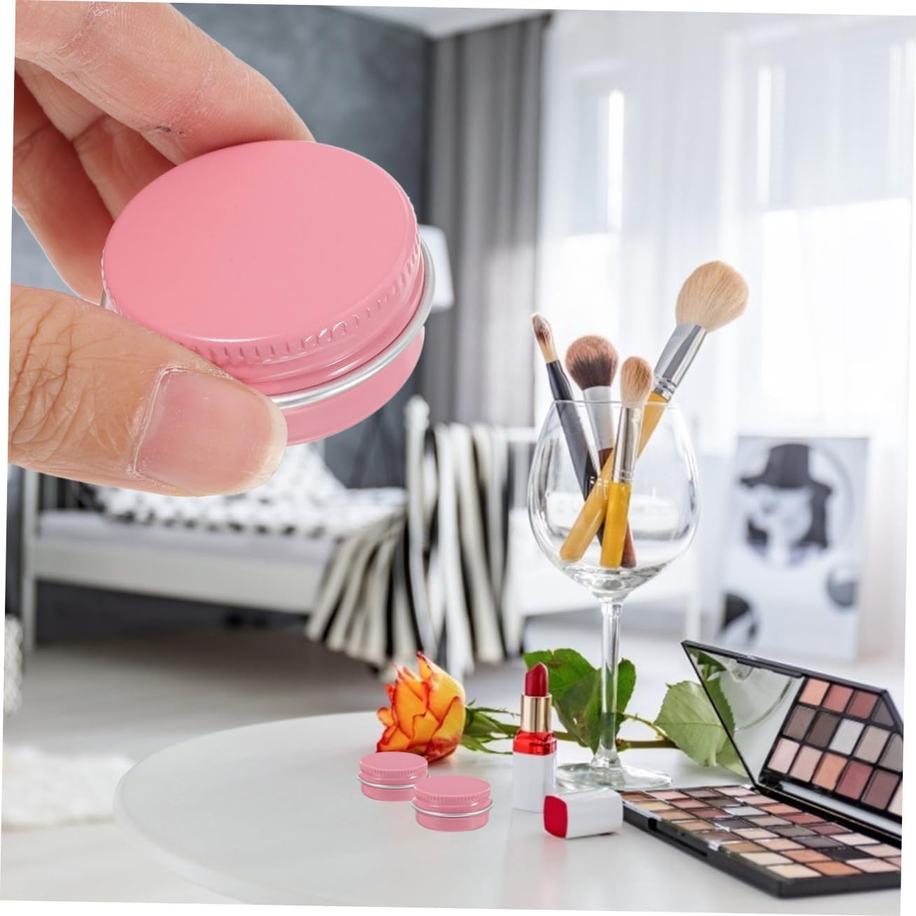 8pcs Aluminum Containers Round Cosmetic Jars Screw Lids for Lip Balm Spices Travel Storage and Home Organization