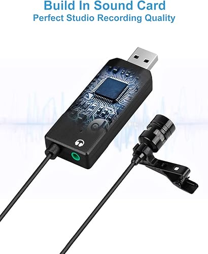 Miniatura 5 de FIFINE Micrófono de solapa Lavalier USB, condensador cardioide con clip, micrófono USB Plug and Play con tarjeta de sonido para PC y Mac-K053