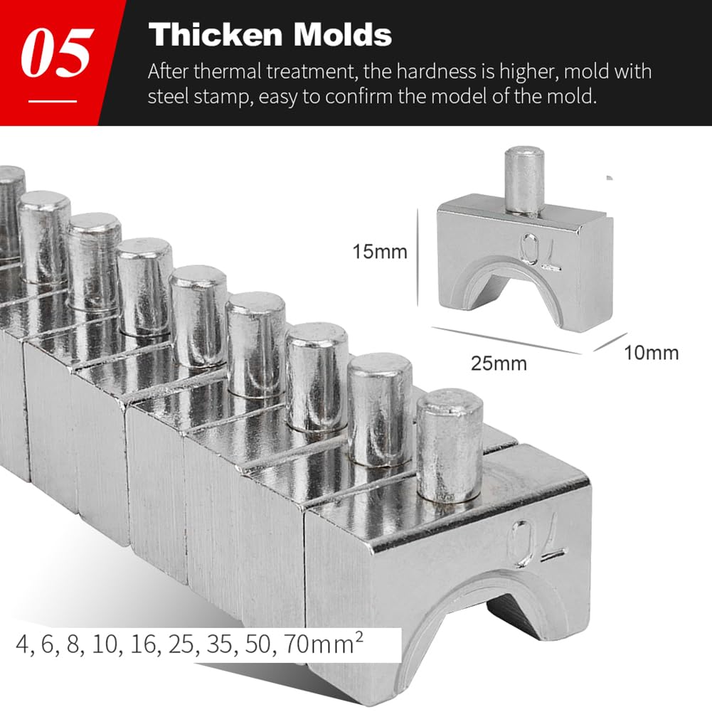 Pince à sertir hydraulique pour câble électrique de 4 mm² à 70 mm², avec ressort de rappel automatique, parfait pour les cosses en cuivre