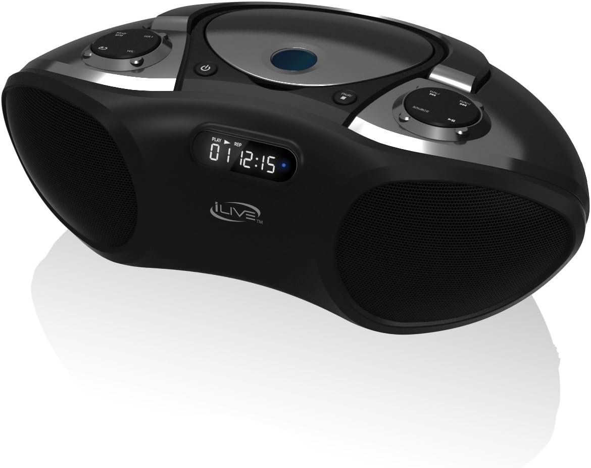 iLive Boombox Bluetooth Speaker with CD Player and FM Radio (Black)