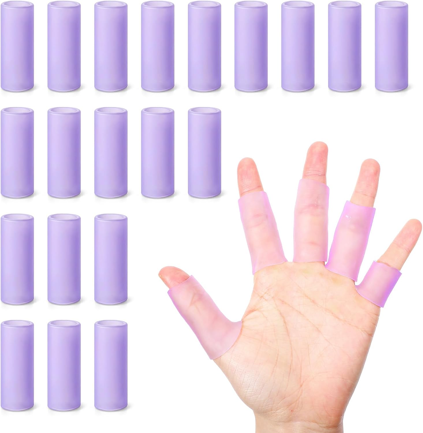 20Pcs Silicone Finger Protectors, Gel Finger Sleeves for Pain Relief Fingers Cots for Cracked Skin Blisters Calluses Trigger Fingers(Purple)