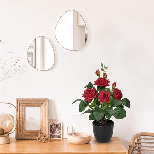 Miniatura 5 de Plantas y flores artificiales en jarrón, rosas rojas, flores artificiales en maceta, flores de seda sintética con maceta negra, arreglo de rosas