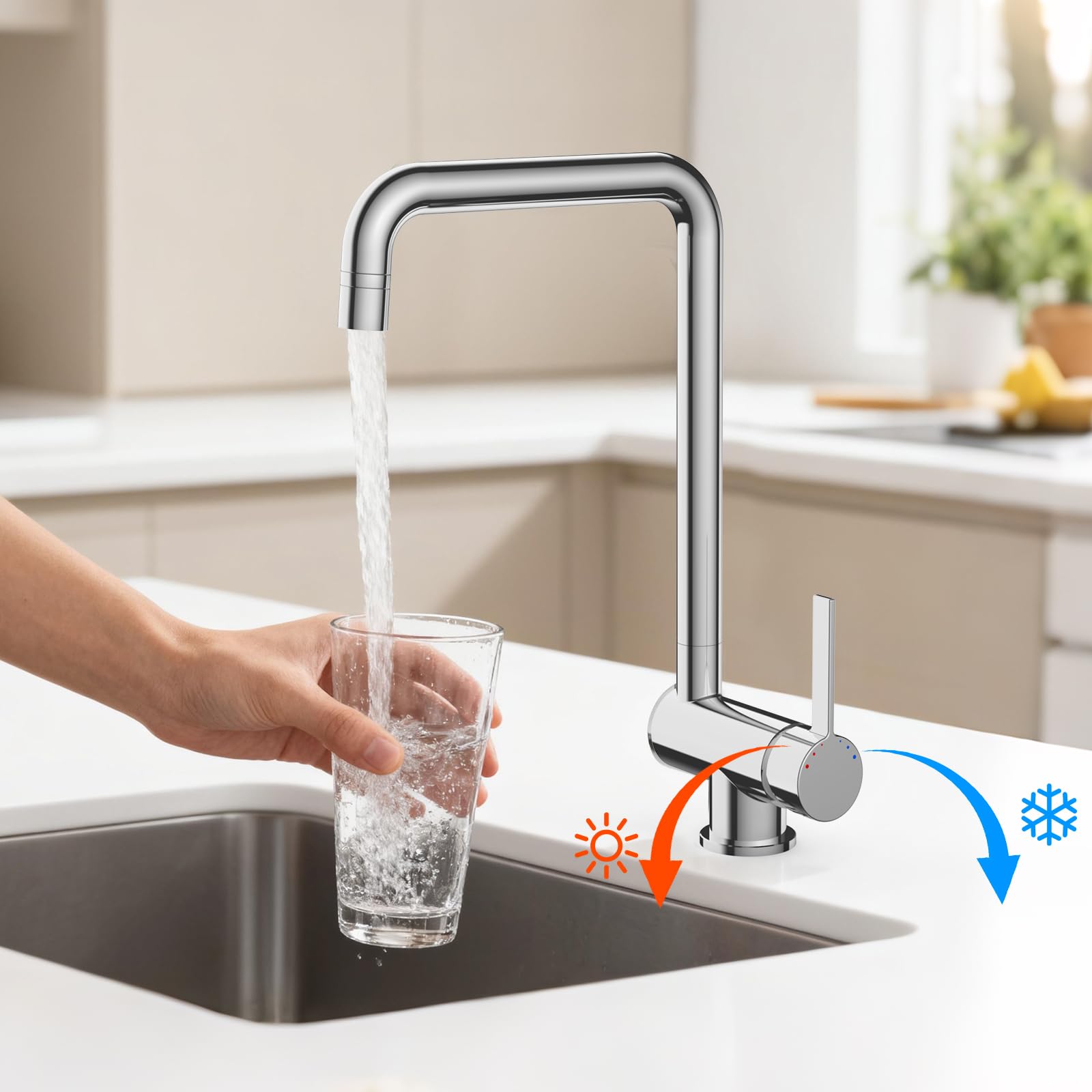 Wasserhahn Küche Klappbar 180°, Vorfenster Küchenarmaturen mit 2 Strahlarten, Wasserhahn umklappbar 360° schwenkbar Einhebelmischer Fensterarmatur (Chrom, Klappbar/Kein Niederdruckhahn)