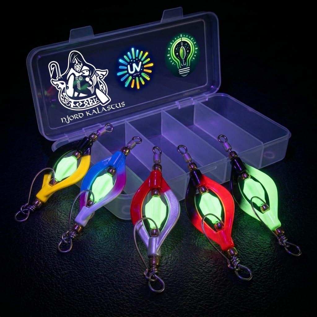 Njord Kalastus Double Spoon Forelle UV-Aktiv und Selbstleuchtend (3,5g) 5cm Twister Spinner Forelle | Forellen Spoon Set 5 Stück in Box | Forellenköder Set zum Angeln Forellen Köder